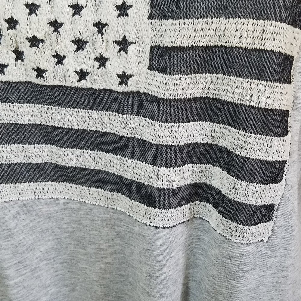Tank Top Juniors Medium Gray Racer Back Sleeveless Womens Flag Patriotic Fringe - Picture 3 of 5